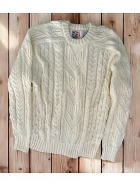 Vintage Iron Wood Trading Company Men’s Cream Cable Knit Sweater Large
